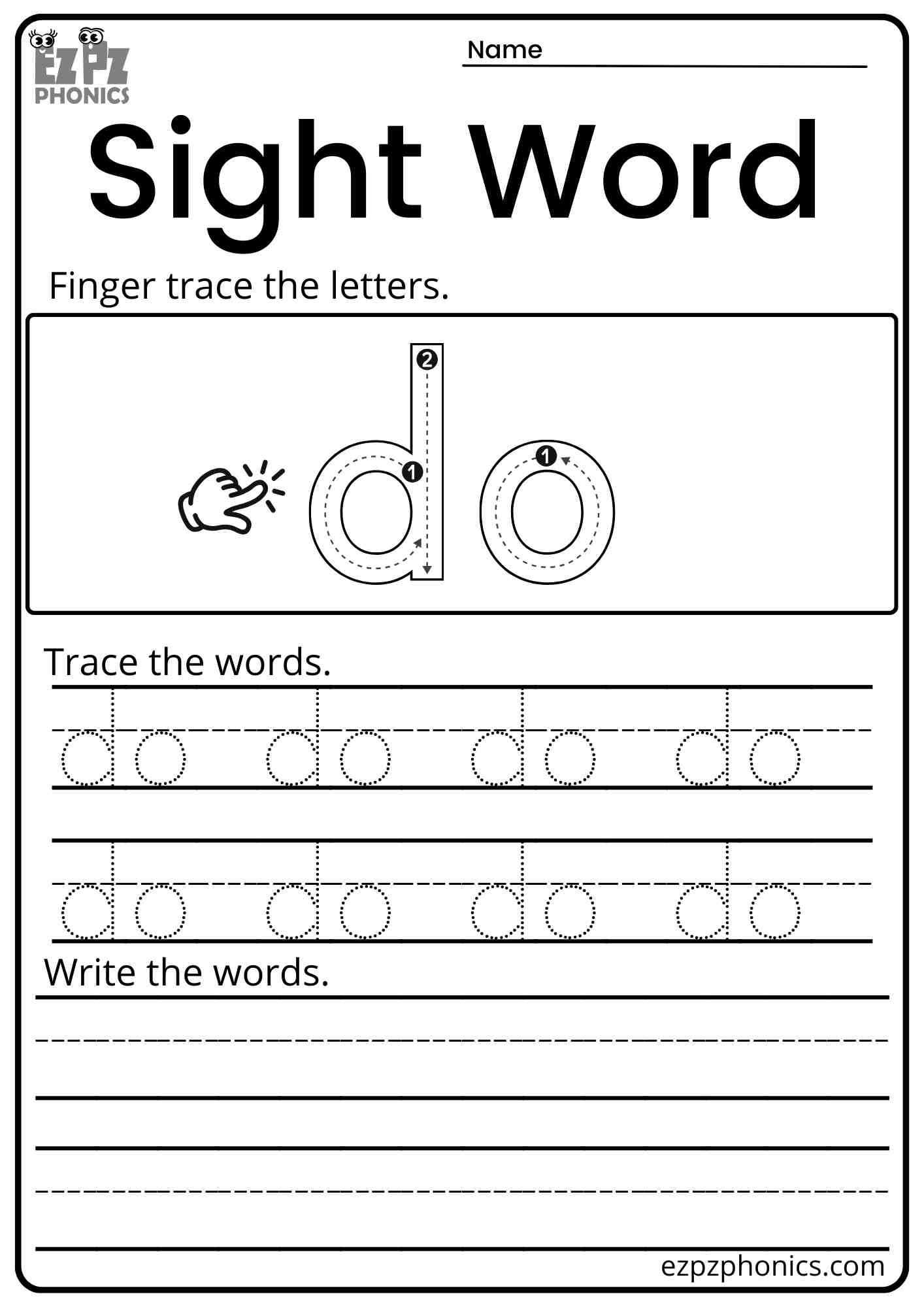 "Do" Dolch Kindergarten Sight Word Trace and Write Worksheet PDF Download